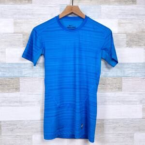 Nike Pro Combat Compression T Shirt Blue Dri Fit Gym Crossfit Mens Medium